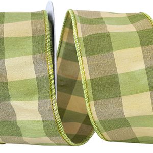 Check Silk Wired Edge Green 2.5”