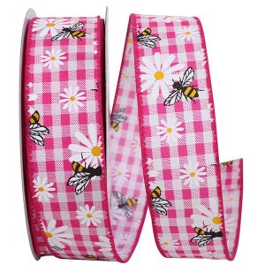 Bees and Daisies Bright Gingham 1.5”
