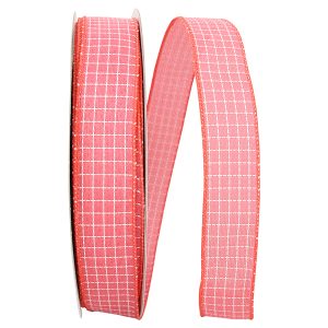 Saddle Stitch Check Linen Wired Edge Coral
