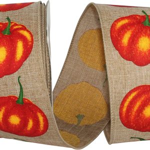 Natural Pumpkin Linen Wired Ribbon Yard