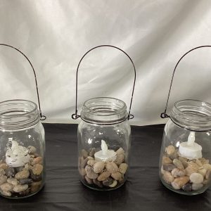 Set of 3 Mason Jars with Rocks and Tealight