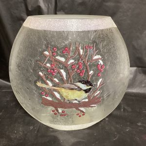 Frosted Glass Winter Bird with Berry Vase