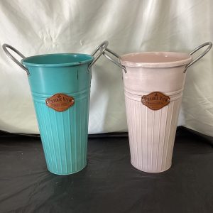 Metal Bucket with Leather Medallion