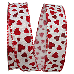 Hearts tossed Muslin wired edge ribbon