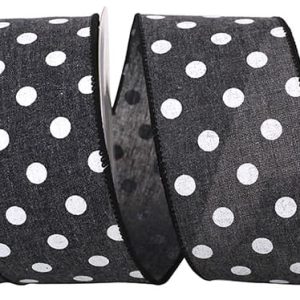 Aspirin Dot Linen Wired Edge Black 2.5”