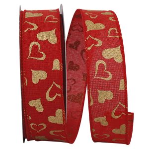 Heart linen wired edge ribbon
