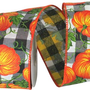 Pumpkin Gingham Vine Ribbon