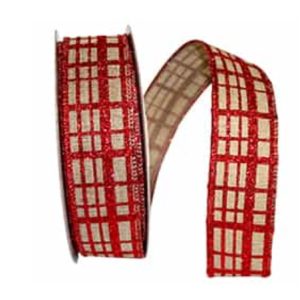 Glitter Check Linen Wired Edge Ribbon